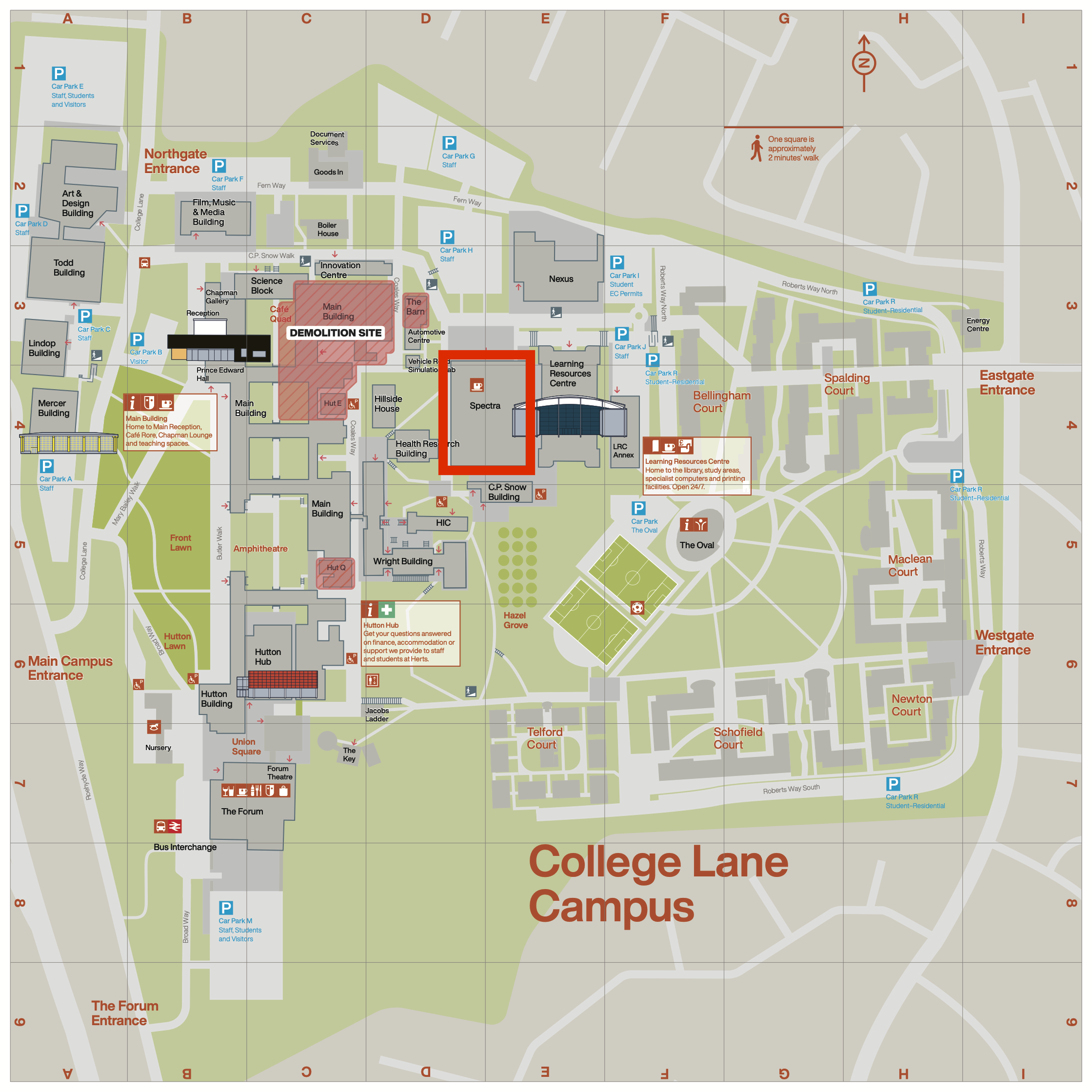 Campus map with SPECTRA building highlighted